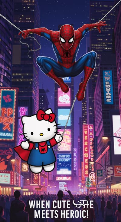hello kitty and spiderman together