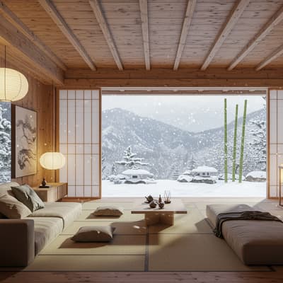 japanese interior design snowy chalet