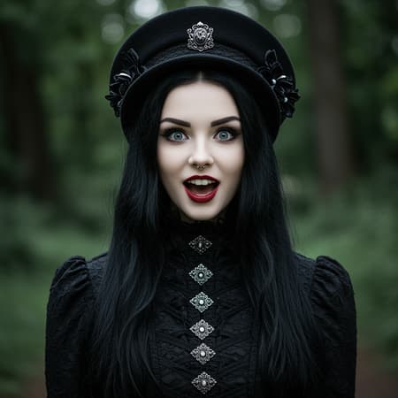 Gothic girl, endearing, adorned in elegant Gothic attire, showcasing a range of expressive facial expressions, captured with the clarity of a Sony a7III, featuring a tall and slender aspect ratio, rendered in a raw and unfiltered style.