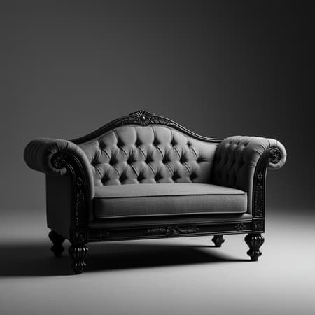 Productive photography, direct front view, camouflaged small couch with intricate black steel accents, utilizing Sony α7R IV camera combined with Sony FE 24-70mm f/2.8 GM lens, aperture set at f/8 for exceptional clarity, shutter speed at 1/125 to capture movement precision, maintaining ISO 100 for superior image fidelity, ensuring each detail from light gradients to texture is expertly rendered, set against a neutral low hue background in a photo studio, employing high contrast black and white with strategically placed highlights, simulating sunlight with softbox illumination, achieving sharp focus, vivid detail, cinematic quality, seamless background, luxurious feel, and UHD resolution, aspect ratio 9:16, adopting a raw style enhanced by a stylize factor of 300. Productive photography, direct front view, camouflaged small couch with intricate black steel accents, utilizing Sony α7R IV camera combined with Sony FE 24-70mm f/2.8 GM lens, aperture set at f/8 for exceptional clarity, shutter speed at 1/125 to capture movement precision, maintaining ISO 100 for superior image fidelity, ensuring each detail from light gradients to texture is expertly rendered, set against a neutral low hue background in a photo studio, employing high contrast black and white with strategically placed highlights, simulating sunlight with softbox illumination, achieving sharp focus, vivid detail, cinematic quality, seamless background, luxurious feel, and UHD resolution, aspect ratio 9:16, adopting a raw style enhanced by a stylize factor of 300.