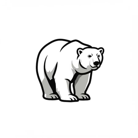 A unique logo featuring a polar bear in vector style, showcasing a bold and unconventional design with crisp, thick lines. Emphasizing outline art, the image is focused at the center and isolated against a clean white background. Subtle, creative elements add distinctiveness while retaining the core essence.