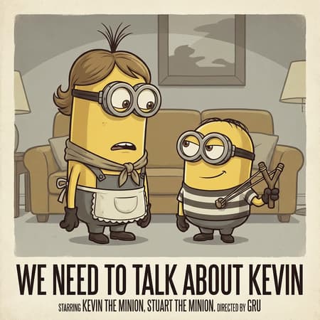 Minion Movie Poster For We Need To Talk About Kevin a movie poster for the movie "we need to talk about Kevin" but the cast are minions.