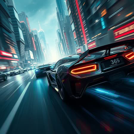 Generated Cinematic Masterpiece Cinematic 8k masterpiece featuring high-speed racing cars zipping through an intricately detailed futuristic metropolis. The scene captures an electrifying moment, brimming with motion blur and vivid lumen reflections off the sleek surfaces of the cars and the cityscape. Atmosphere thick with dramatic lighting and subtle subsurface scattering gives a hyperrealistic touch. Intense cinematic framing, akin to promotional art, capturing a moment of thrilling velocity, trending widely on Instagram and Tumblr. Shot with f/1.8 at 85mm for ultra depth and quality, showcasing hyper-detailing synonymous with movie-grade visuals. Post-production VFX and HDR enhance the intensity, rendered in stunning clarity using Unreal Engine 5 and Cinema4D, elevated by film grain texture in a Redshift 3D 8k render.