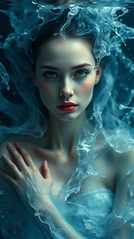 Ethereal woman formed from water, Realistic, fantasy art, Intricately detailed, Lifelike eyes, water splashing dynamically, mysterious lighting, 8k resolution, UHD, HDR, Model: Dark Sushi 25D, Duplicate elements removed, Harmonious and elegant form, seamlessly integrated features, clear gaze, elegant proportions, graceful hands, sharp focus, high-resolution clarity, full-frame composition, crystal-clear details, artifact-free, without text or logos, complete image, cohesive single image. Ethereal woman formed from water, Realistic, fantasy art, Intricately detailed, Lifelike eyes, water splashing dynamically, mysterious lighting, 8k resolution, UHD, HDR, Model: Dark Sushi 25D, Duplicate elements removed, Harmonious and elegant form, seamlessly integrated features, clear gaze, elegant proportions, graceful hands, sharp focus, high-resolution clarity, full-frame composition, crystal-clear details, artifact-free, without text or logos, complete image, cohesive single image.