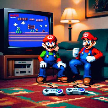 olympusd450, 3 18 year old friends in a living room playing super nintendo, sitting on the carpet in 1999 staring super mario game on the retro tv, glare shining off the tv, retro nostaliga olympusd450, 3 18 year old friends in a living room playing super nintendo, sitting on the carpet in 1999 staring super mario game on the retro tv, glare shining off the tv, retro nostaliga