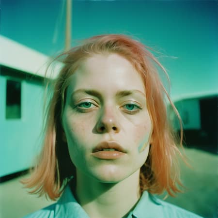 solarized, award-winning photography portrait style, (weird:1.3), minimalism. In the style of dramatic documentary portrait photography, Shawna Jackson, large format, film grain, Superia X-TRA 400 film still