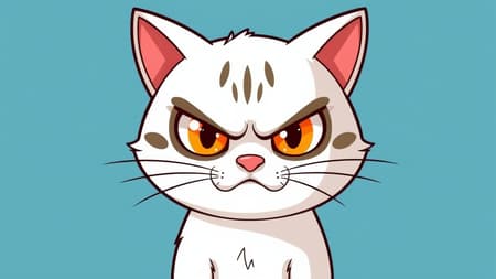 "adorable cartoon cat with an angry expression, eyes fixed intently on the viewer, stylized in a playful vector illustration style"
