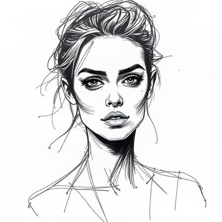 A hasty sketch of Cara Delevingne captured in an expressive scribble style, drawn on textured paper with spontaneous creative flourishes that maintain the essence of her distinctive features.