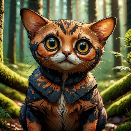 Medium shot, Adorable creature with big reflective eyes, moody lighting, best quality, full body portrait, real picture, intricate details, depth of field, in a forest, fujifilm xt3, outdoors, bright day, beautiful lighting, raw photo, 8k uhd, film grain, unreal engine 5, ray tracing Medium shot, Adorable creature with big reflective eyes, moody lighting, best quality, full body portrait, real picture, intricate details, depth of field, in a forest, fujifilm xt3, outdoors, bright day, beautiful lighting, raw photo, 8k uhd, film grain, unreal engine 5, ray tracing