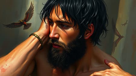 Adam the primordial figure, with earthy tones of red-hued skin and short raven-black hair, set in a biblical and gospel-inspired scene. Rendered as a digital masterpiece blending watercolor, oil, and painterly techniques, drawing stylistic influences from Jeremy Lipking, Antonio J. Manzanedo, Alphonse Mucha, Fuller Graves, and Bartolome Esteban Murillo. Reflecting the grace and detail akin to JC Leyendecker, Craig Mullins, and Peter Paul Rubens, this depiction embodies the vivid realism and high-detail quality favored on ArtStation. Encapsulating the essence of CGSetivity and photorealism in concept art, this work stands as official art, trendy in the ArtStation community, showcasing its depth and intricacy in stunning 8k resolution, inviting viewers to explore its artistic nuances.