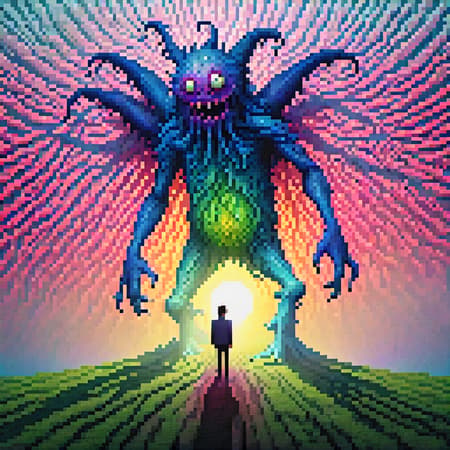 (pixel art), photography in the style of detailed hyperrealism, fantasy, (monster:1.3), Gabriel Dawe, Gilbert Garcin ,AES+F, hyper detailed, intricate, poster, ArtStation, subsurface scattering, Photorealistic, Hyperrealistic, analog style, realistic, film photography, soft lighting, heavy shadow (pixel art), photography in the style of detailed hyperrealism, fantasy, (monster:1.3), Gabriel Dawe, Gilbert Garcin ,AES+F, hyper detailed, intricate, poster, ArtStation, subsurface scattering, Photorealistic, Hyperrealistic, analog style, realistic, film photography, soft lighting, heavy shadow