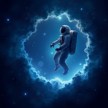 Space-themed Artwork A captivating space-themed artwork showcasing the ethereal beauty of swirling nebulas and twinkling stars with an astronaut immersed in a dark blue theme. The scene captures a sense of wonder and exploration, emphasizing the contrast between the vibrant colors of the nebula and the deep blue of space. The astronaut, depicted with a sense of curiosity and adventure, is highlighted against the celestial backdrop, creating a mesmerizing and dynamic composition that draws the viewer into the cosmic journey. The artwork conveys a sense of mystery and awe, celebrating the enchanting beauty of the universe.