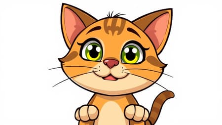 adorable cartoon cat with a cheerful expression, gazing directly at the viewer, stylized in a vibrant vector art style