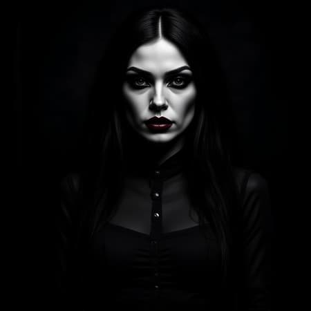 lipstick vampire embodiment in edgy surrealism, infused with the artistic vibes of veronika pinke and ina wong, reflecting gothcore aesthetics reminiscent of ren hang's vision; dark, moody palette with sharp contrasts in scale, evoking a haunting allure and mysterious depth, with subtle creative twists that enhance the raw style and narrative essence, blurring the lines between fantasy and reality.