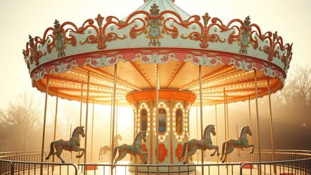 AI Colorful Kodak Design Colorful Kodak photograph capturing a whimsical carousel bathed in soft, dreamy light; an Instagram-worthy scene evoking nostalgia and minimalistic modern charm, high resolution, 4:3 aspect ratio.