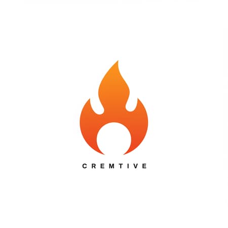 A sleek modern flame logo featuring minimalist design elements with an orange monochromatic color palette, utilizing simple geometric shapes and clean lines. Incorporate negative space and subtle gradients to add depth, while maintaining a retro vibe on an isolated white background.