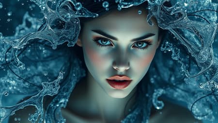 Enchanting woman composed of water, realistic, fantasy art, intricately detailed, lifelike eyes, dynamic water splashes, mysterious lighting, 8k resolution, UHD, HDR, model: Dark Sushi 25D, elegant and graceful, fluid motion, beautifully formed features, capturing an ethereal essence, vivid expression, without disfigured or distorted traits, maintaining harmony and symmetry, focused imagery, sharp details, clear and immersive visuals, devoid of any distractions or artifacts, seamless composition, full frame integration, inspired by nature’s purity and movement. Enchanting woman composed of water, realistic, fantasy art, intricately detailed, lifelike eyes, dynamic water splashes, mysterious lighting, 8k resolution, UHD, HDR, model: Dark Sushi 25D, elegant and graceful, fluid motion, beautifully formed features, capturing an ethereal essence, vivid expression, without disfigured or distorted traits, maintaining harmony and symmetry, focused imagery, sharp details, clear and immersive visuals, devoid of any distractions or artifacts, seamless composition, full frame integration, inspired by nature’s purity and movement.