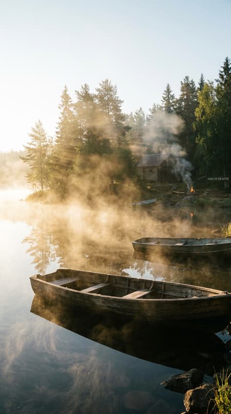 smoke on the water, landscape, morning