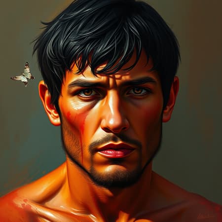 Adam, the primordial man with a rich, earthy red hue to his skin and short, sleek black hair, evokes a mysterious and divine aura. Inspired by biblical narratives and gospel tradition, this art piece blends the fluidity of digital painting with the textured richness of watercolor and oil techniques. Capturing a painterly essence, the work draws influence from renowned artists such as Jeremy Lipking, Antonio J. Manzanedo, Alphonse Mucha, and Bartolome Esteban Murillo. It embodies the elegance of JC Leyendecker's compositions and the vibrant energy found in Craig Mullins and Peter Paul Rubens' masterpieces. Merging high-detail photorealism with conceptual creativity, this work stands as a testament to CGSetivity, celebrated on ArtStation for its official and trending quality in 8k resolution, offering a high-definition glimpse into a timeless and evocative rendition of the first man.