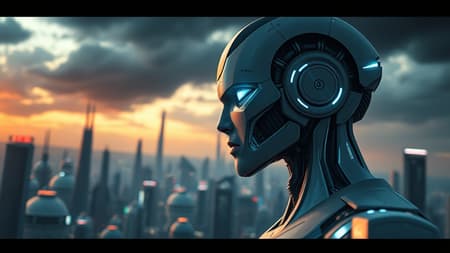 Sci-Fi Hyper realistic Detailed Cinematic Lighting Dramatic Scene Sharp Focus Depth of Field IMAX UHD HDR 8K Model: ReV Animated v1.22 dramatic futuristic landscape with towering structures in the distance and an intense sky overhead, featuring an intricately designed android protagonist with a focus on their advanced and refined features, set within a bustling metropolis. Avoid imperfections like duplication, disfigurement, or mutations, maintaining aesthetically appealing proportions and symmetry. Ensure the scene is entirely in-frame with sharp clarity, avoiding any elements such as low resolution, blur, or visual distractions like watermarks, logos, or text intrusions.