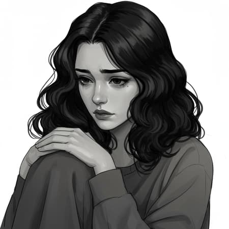 young woman, monochrome drawing, emotional atmosphere