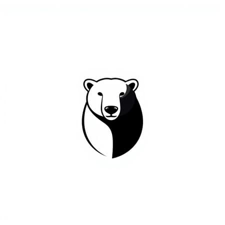 A minimalist logo featuring a polar bear, vector-style illustration, unique and stylized, black and white, smooth clean lines, bold outlines, perfectly centered, and set against a pure white background.