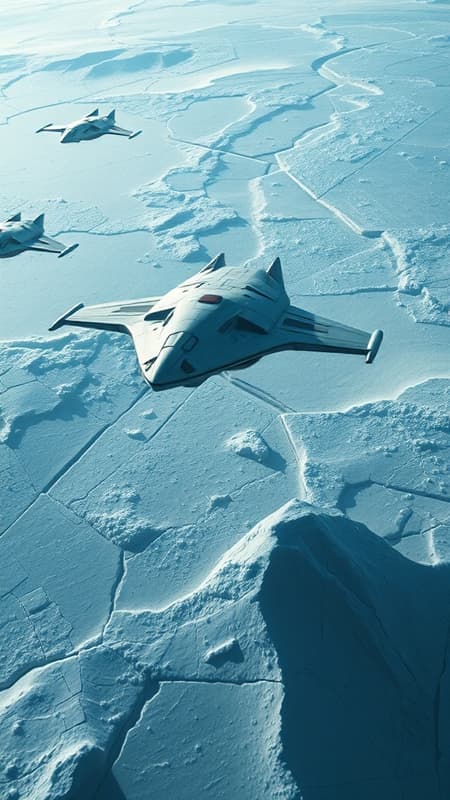 Cinematic Still Reminiscent Art A stunning cinematic still of a spacecraft in motion, reminiscent of classic Star Wars scenes, captured with the timeless elegance of the Olympus AF-1 style. The composition features an intricate interplay of light gray and blue tones, exuding a sense of awe and wonder at its beauty. Fragmented planes of light gray and dark emerald merge seamlessly, echoing the aesthetic of a frosted, dystopian landscape. This hyper-realistic rendering, presented in 32k UHD, showcases a masterpiece of visual art. As the spaceship glides into view from a distance, its arrival evokes the excitement of #vfxfriday, capturing the essence of changelingcore and the grandiosity of IMAX. A close-up reveals the spacecraft in light indigo and white, illustrating hyper-realistic details that are nothing short of breathtaking. This digital artwork encapsulates the science fiction genre in a photo-realistic manner, emphasizing the otherworldly allure of space exploration, truly a masterpiece in every sense.