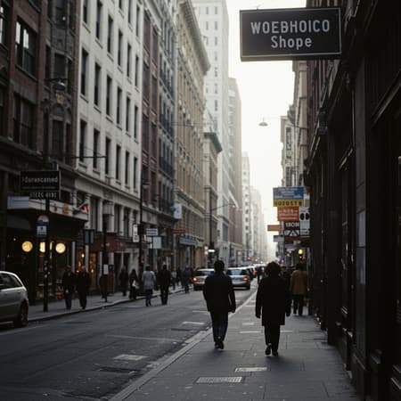 Urban scene captured on film, featuring bustling city streets bathed in natural light, subtle hues of the day rendering a warm nostalgic ambiance, vibrant life frozen in time with hints of movement and intricate details of everyday interactions.