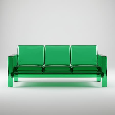 Hyper-realistic ultra-resolution photography capturing a front shot of a vibrant emerald green transparent vinyl couch, showcasing minimalist and experimental design elements. Photographed using a Canon EOS R5 with a 24mm f/2.8 wide-angle lens, set at f/6 aperture, 1/15s shutter speed, and ISO 100, mounted on a tripod for unparalleled stability. The image is presented with the finest quality, highlighting intricate details from light patterns to the texture of materials, enhanced by a sophisticated caustics effect. Set against a solid white background, the low-key lighting is softened with expertly positioned softbox lighting, delivering a cinematic and glamorous look. Emphasizing sharp focus, the editorial-style shoot reveals rich details in an ultra-realistic 32K resolution, reflecting award-winning design sophistication. Fine-tuned creative adjustments are subtly integrated while honoring the core essence of the concept, producing a captivating visual art piece. Hyper-realistic ultra-resolution photography capturing a front shot of a vibrant emerald green transparent vinyl couch, showcasing minimalist and experimental design elements. Photographed using a Canon EOS R5 with a 24mm f/2.8 wide-angle lens, set at f/6 aperture, 1/15s shutter speed, and ISO 100, mounted on a tripod for unparalleled stability. The image is presented with the finest quality, highlighting intricate details from light patterns to the texture of materials, enhanced by a sophisticated caustics effect. Set against a solid white background, the low-key lighting is softened with expertly positioned softbox lighting, delivering a cinematic and glamorous look. Emphasizing sharp focus, the editorial-style shoot reveals rich details in an ultra-realistic 32K resolution, reflecting award-winning design sophistication. Fine-tuned creative adjustments are subtly integrated while honoring the core essence of the concept, producing a captivating visual art piece.