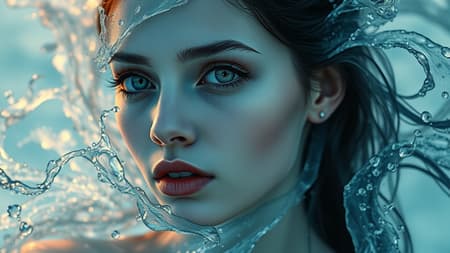 Ethereal woman composed of water, realistic fantasy art, hyper-detailed, photorealistic eyes, dynamic water splashes, mysterious lighting, 8k resolution, UHD, HDR, model inspired by Dark Sushi 25D, gracefully rendered with an artistic touch, seamless and flawless features, captivating gaze, essence of fluidity, pristine and clear, perfect proportions, striking and imaginative, full frame, crystal clear quality, no imperfections, timeless beauty, pure art form, seamless composition. Ethereal woman composed of water, realistic fantasy art, hyper-detailed, photorealistic eyes, dynamic water splashes, mysterious lighting, 8k resolution, UHD, HDR, model inspired by Dark Sushi 25D, gracefully rendered with an artistic touch, seamless and flawless features, captivating gaze, essence of fluidity, pristine and clear, perfect proportions, striking and imaginative, full frame, crystal clear quality, no imperfections, timeless beauty, pure art form, seamless composition.