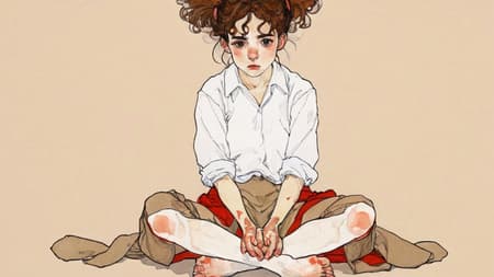 Modernism Art, Kawaii anime, Dirty Girl, Sitting with hands around ankles, Egon Schiele, Emo Art, otherworldly, portrait art by Jakub Rebelka
