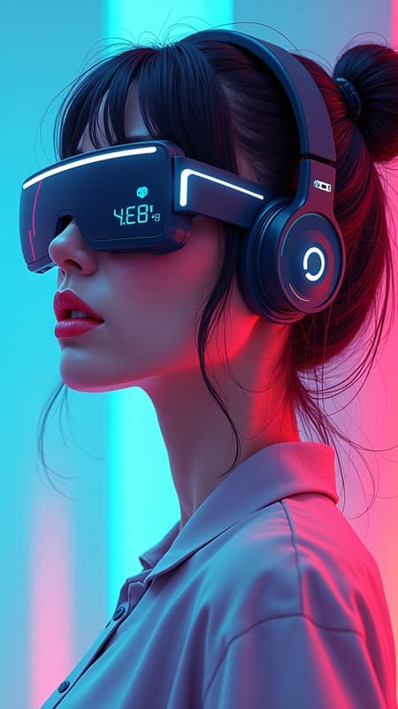 A captivating illustration inspired by a futuristic theme, featuring a woman adorned with sleek, advanced smart glasses, embodying the essence of cutting-edge technology, showcasing a harmonious blend of innovation and artistry, reminiscent of captivating artwork found on platforms like FreePik.