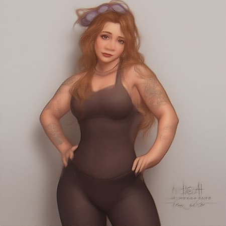 Velma from Scooby Doo in a stylish and alluring outfit, featuring a curvy figure adorned with tattoos, set against a minimalist backdrop. The image boasts vibrant and ultra-realistic illustrations in the niji3d style. The composition is cropped, with a focus on clarity and quality while avoiding jpeg artifacts, watermarks, or any text overlays. An engaging and polished portrayal without unnecessary blur or extra visual distractions.