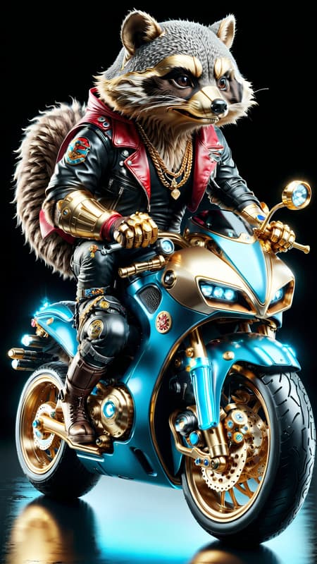 He is a mutant human-sized raccoon. He rides a motorcycle, a bright and shiny cruiser. He wears a leather vest, a gold chain around his neck, and a red bandana tied around his head. He also wears specially designed jeans that allow his bushy tail to move freely behind him, along with biker boots made just for his feet. The outfit is complete with fingerless biker gloves. His voice is gravelly and he speaks with a New York accent. He's a surly and sarcastic, but a really good guy, a friend and hero when in need. He lives in a hidden part of the city, his apartment has a cool 80s vibe with neon lights and 80s retro art. He lives quite comfortably for a raccoon, there's always pizza and beer at his place.  He lives in the Teen-age Mutant Ninja Turtle universe.  Don't call him "trash panda", he totally hates that. 