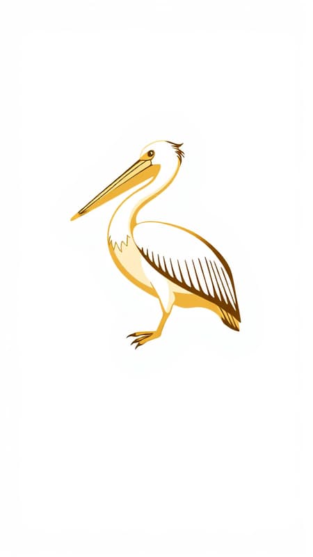 A corporate logo featuring a highly stylised pelican depicted in elegant gold on a pristine white background. The design is minimalistic and sophisticated, embodying a corporate and classy aesthetic. This digital vector drawing artistically represents the pelican with smooth, flowing lines and a touch of creative flair, enhancing its elegance while maintaining simplicity. The overall design is polished and modern, capturing the essence of corporate branding with a touch of exclusivity.