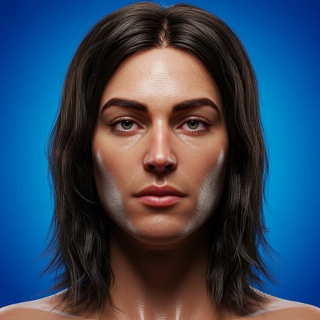 Cinematic Portrait Shoulder-length Art A photorealistic cinematic portrait featuring a person with loose, shoulder-length hair set against a vibrant blue background. The scene is illuminated with volume lighting that enhances the shiny texture of the skin and brings out the intricate details in the highly detailed, ray-traced rendering. Focusing on subsurface dispersion, the image captures the realism and depth of the subject's features, including prominent, bushy eyebrows. Using advanced techniques like octane rendering and Unreal Engine, the portrait is produced in 8k resolution to ensure the highest quality and realism. The subject is characterized by natural proportions and a captivating presence, framed in a cinematic style that emphasizes the artistry and sophistication of the composition. The image maintains clarity and precision, avoiding any visual defects or distortions, to present an uncanny lifelike representation that captivates the viewer.