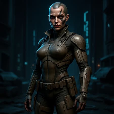 A stunning cyborg woman with weathered and tarnished synthetic skin, oxidized metal limbs, set in a cyberpunk world, hyperrealistic and photorealistic, 8k resolution, crafted in unreal engine, 3d rendered, aspect ratio 9:16, style: vibrant and emotive, intricate detail level 400.