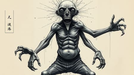 A full body portrait of a surreal and creepy man, evoking elements of nightmare and terror, illustrated in a dark and unsettling style reminiscent of Greg Rutkowski and Yoji Shinkawa. The composition includes a disfigured figure with extra legs and arms, characterized by bad anatomy and distorted body proportions. The poorly drawn face features a double head with an elongated neck, adding to the sense of unease. Details are rendered with chaotic lines and particles, giving a sense of movement and confusion. The hands and feet are roughly sketched, contributing to the overall disjointed appearance. This digital concept art, inspired by trends on ArtStation, captures a grotesque figure with a fat and deformed appearance, partially out of frame, creating a sense of mystery and incomplete horror. A full body portrait of a surreal and creepy man, evoking elements of nightmare and terror, illustrated in a dark and unsettling style reminiscent of Greg Rutkowski and Yoji Shinkawa. The composition includes a disfigured figure with extra legs and arms, characterized by bad anatomy and distorted body proportions. The poorly drawn face features a double head with an elongated neck, adding to the sense of unease. Details are rendered with chaotic lines and particles, giving a sense of movement and confusion. The hands and feet are roughly sketched, contributing to the overall disjointed appearance. This digital concept art, inspired by trends on ArtStation, captures a grotesque figure with a fat and deformed appearance, partially out of frame, creating a sense of mystery and incomplete horror.