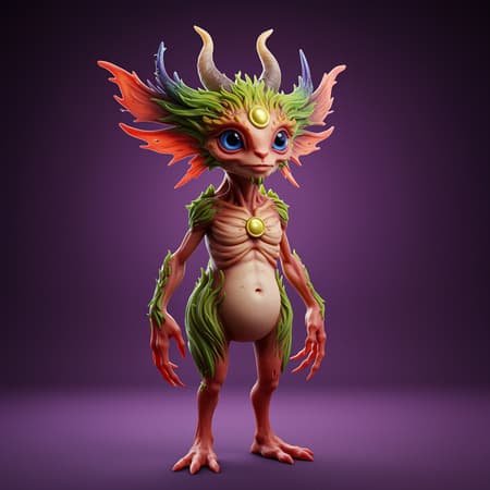 Whimsical character design, imaginative, vivid, intricate, vibrant, artistic anatomy, exceptional, digital art, 3D sculpting, distinct, prize-winning, Corel Painter, Blender, V-Ray, lively, otherworldly, minimalist backdrop, uncomplicated, abstracted.