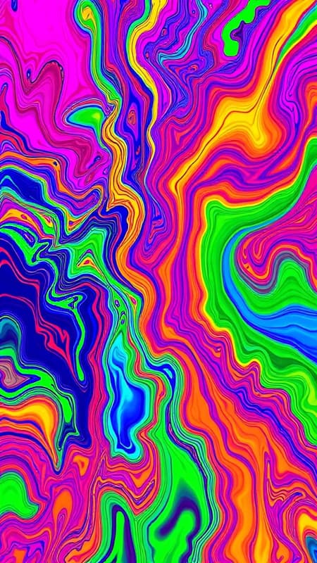 Psychedelic liquid artwork featuring a vibrant palette of neon and radiant colors. A mesmerizing fusion of cobalt blue, lush green, fiery ruby red, bright orange, sunny yellow, and vivid pink blend seamlessly, forming an intricate and highly detailed composition. The swirling patterns and fluid forms create an immersive visual experience, evoking a sense of movement and energy. The overall effect is a kaleidoscope of colors, inviting viewers to explore the depths of this dynamic and captivating creation.