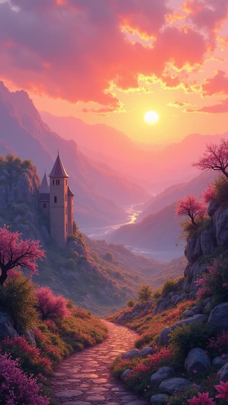 Watercolor wet on wet sunrise with petals gently raining over a patchwork landscape, inspired by the artistry of Daniel Merriam, Josephine Wall, and Alena Aenami. The scene reveals a village immersed in a harmonious blend of hues, reminiscent of Albert Bierstadt's and Alyn Spiller's vibrant palettes. The composition captures the cinematic smoothness and luminosity found in the works of Jeremy Lipkin and Alayna Danner, with Ricardo Ow’s style lending a holographic reflection and glossy sheen. The landscape is bathed in dynamic lighting, creating an intricate and hyperdetailed vista, with a clarity reminiscent of 8k, UHD, and HDR visuals. It offers a fantastic view, presented in a super clear resolution and crispy quality, ensuring each element is highlighted with precision. The overall effect brings forth a realistic yet whimsical vision, seamlessly fusing artistic influences to produce a captivating masterpiece.