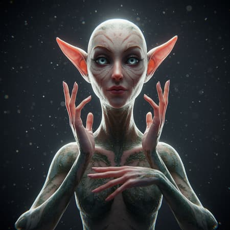 Elf Encased Sharp Artwork Elf encased in crystal, sharp focus, volumetric lighting, beautifully elegant with intricate details, rendered in a style reminiscent of trending Artstation pieces, capturing the essence of an award-winning photograph, presented as a masterpiece in 8k UHD and HDR. The scene subtly explores themes of duplication and mutation with a cloned visage, slightly cross-eyed, a gracefully elongated neck, and delicately altered fingers and hands, merging fantasy with surrealism. The image maintains a pristine clarity, steering clear of low resolution elements, out-of-frame distractions, and any digital blemishes like jpeg artifacts, watermarks, logos, or textual intrusions, ensuring a cohesive and immersive visual experience.