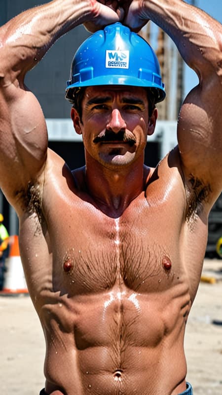 I had a dream that I was walikg by a construction site, and I saw the sexiest, most handsome construction worker there. He was a tall Caucasian male with dark brown hair, blue eyes and a mustache. He wore a bright yellow hard hat on his head. It was hot and muggy out, so he had taken off his shirt. The sun glinted off his sweaty body, the hair on his chest and under his arms wet with perspiration. His muscles were big and his body fit, his jeans were dirty but they hugged his well muscled legs, them also soaked with sweat. He saw me looking at him and I thought he'd be offended-- he smiled at me and flexed his arms, his armpits and hairy chest visible. After his brief show, he turned around and went back to work. I still cary thst memory with me, fondly... I had a dream that I was walikg by a construction site, and I saw the sexiest, most handsome construction worker there. He was a tall Caucasian male with dark brown hair, blue eyes and a mustache. He wore a bright yellow hard hat on his head. It was hot and muggy out, so he had taken off his shirt. The sun glinted off his sweaty body, the hair on his chest and under his arms wet with perspiration. His muscles were big and his body fit, his jeans were dirty but they hugged his well muscled legs, them also soaked with sweat. He saw me looking at him and I thought he'd be offended-- he smiled at me and flexed his arms, his armpits and hairy chest visible. After his brief show, he turned around and went back to work. I still cary thst memory with me, fondly...
