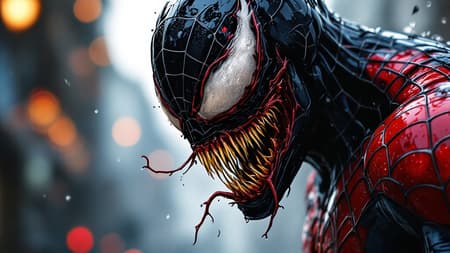 hyper realistic Spiderman blend with venom , make it like comic image hyper realistic Spiderman blend with venom , make it like comic image