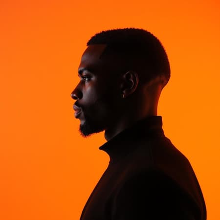 Portrait photography of striking contrast, capturing the silhouette of a black man in profile against a vivid orange background. The setup uses a large aperture to focus sharply on the edge of the silhouette, with a low ISO to preserve the deep, vibrant colors and keep the image free of grain. Photorealistic and ultra high definition, the framing is in a 9:16 aspect ratio with a touch of artistic chaos at 1.7, and a raw, unfiltered style. The scene exudes a sense of depth and intensity, emphasizing the elegant curvature and outline of the profile against the rich, dynamic backdrop. Portrait photography of striking contrast, capturing the silhouette of a black man in profile against a vivid orange background. The setup uses a large aperture to focus sharply on the edge of the silhouette, with a low ISO to preserve the deep, vibrant colors and keep the image free of grain. Photorealistic and ultra high definition, the framing is in a 9:16 aspect ratio with a touch of artistic chaos at 1.7, and a raw, unfiltered style. The scene exudes a sense of depth and intensity, emphasizing the elegant curvature and outline of the profile against the rich, dynamic backdrop.