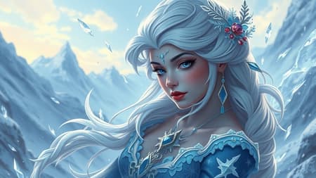 Elsa-inspired fantasy character, Dungeons and Dragons aesthetic, intricate and elegant design, highly detailed digital painting, artstation quality, concept art with matte finish, sharp focus illustration, reminiscent of Hearthstone style, in the artistic spirit of Artgerm, Greg Rutkowski, and Alphonse Mucha, rendered in 8k resolution with HDR, UHD clarity, featuring ethereal ice elements and enchanting Nordic motifs, set in a mythical and captivating landscape, showcasing graceful poses and magical ambiance.