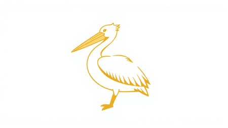 Vector drawing of a corporate logo featuring a stylised pelican in an elegant pose, rendered in gold on a white background, showcasing a minimalistic and classy design. The design embodies a sophisticated corporate feel, emphasizing simplicity and elegance in its digital vector execution. Inspired by the work of Tom Geismar, the logo highlights clean lines and a modern aesthetic, ensuring a polished and professional appearance suitable for branding.