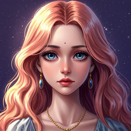 Elegant anime girl capturing the romanticized femininity, influenced by Frank Thorne's style, with emotive facial expressions akin to Makoto Aida's work. The close-up composition highlights her delicate features and emotive eyes, exuding grace and subtle strength within a 3:4 aspect ratio, infused with an artistic flair that enhances her serene beauty.