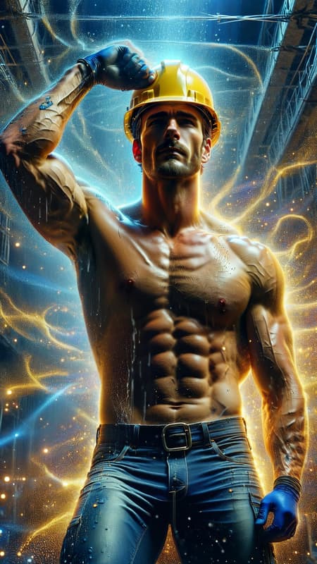 I had a dream that I was walikg by a construction site, and I saw the sexiest, most handsome construction worker there. He was a tall Caucasian male with dark brown hair, blue eyes and a mustache. He wore a bright yellow hard hat on his head. It was hot and muggy out, so he had taken off his shirt. The sun glinted off his sweaty body, the hair on his chest and under his arms wet with perspiration. His muscles were big and his body fit, his jeans were dirty but they hugged his well muscled legs, them also soaked with sweat. He saw me looking at him and I thought he'd be offended-- he smiled at me and flexed his arms, his armpits and hairy chest visible. After his brief show, he turned around and went back to work. I still cary thst memory with me, fondly... 