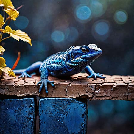 (Bokehlicious Photography by Anton Melbye and Anna Riwkin-Brick:1.2), award winning, lizard, (aesthetic of expressionism with twinkling atmosphere:0.5), vignetting, sharp focus, groundbreaking stunning opus magnum with sublime details, (phthalo blue and ultramarine blue colors:0.1),